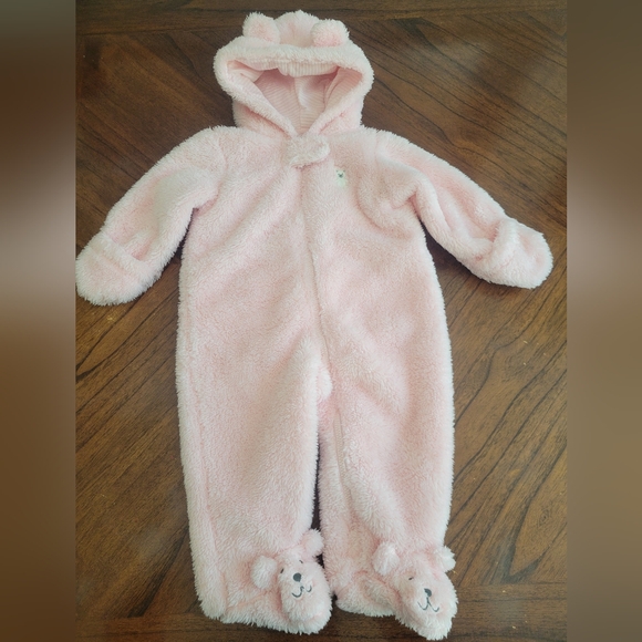 One-piece Jumpsuit with Hood Size 6 Months  NWOT Pink Faux Fur - Picture 1 of 8